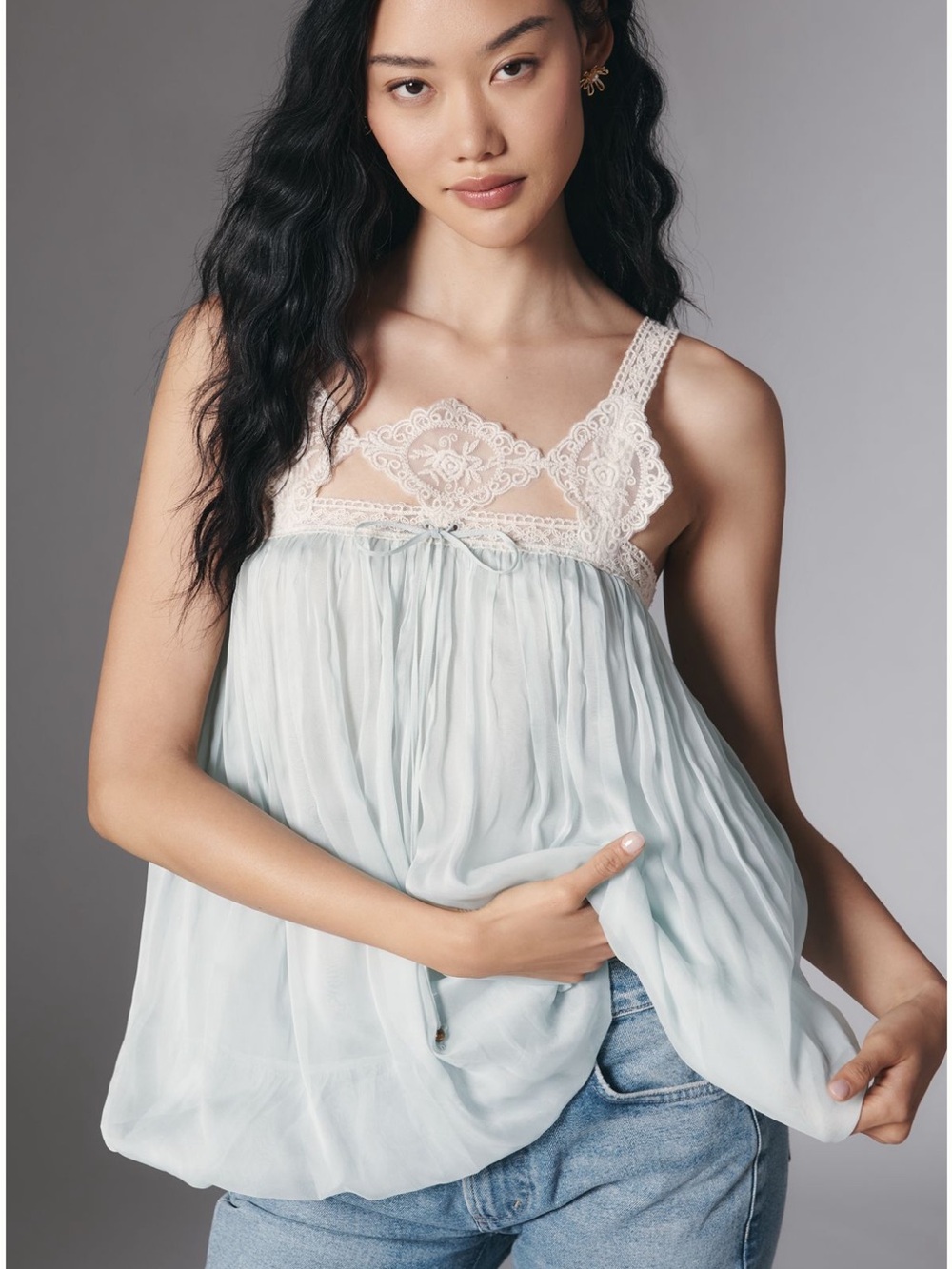 Mint Lace-Trim Tank Top